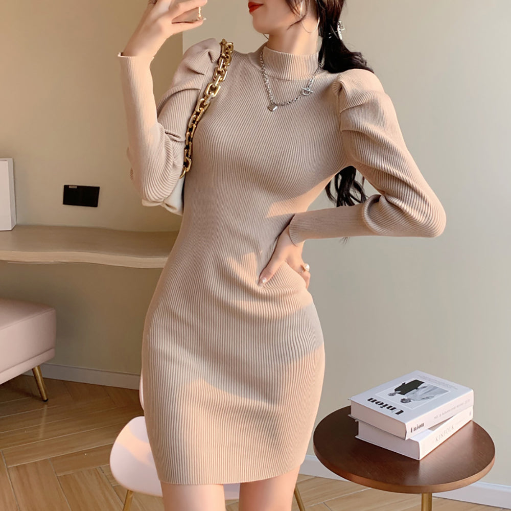 Women Puff Sleeve Bodycon Dress
