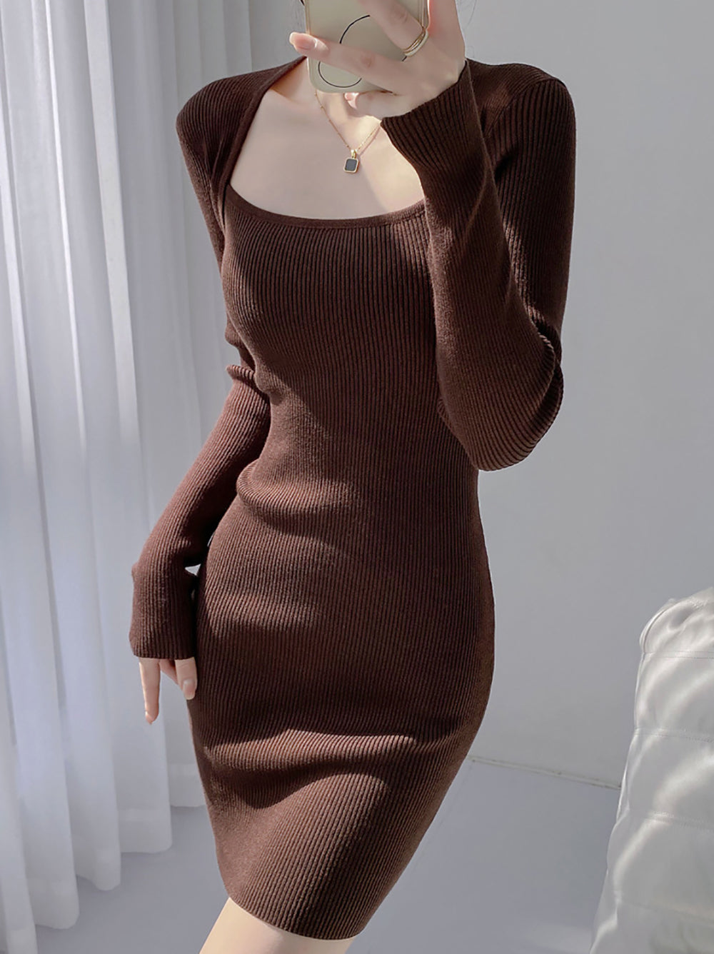 Women Square Neck Bodycon Dress