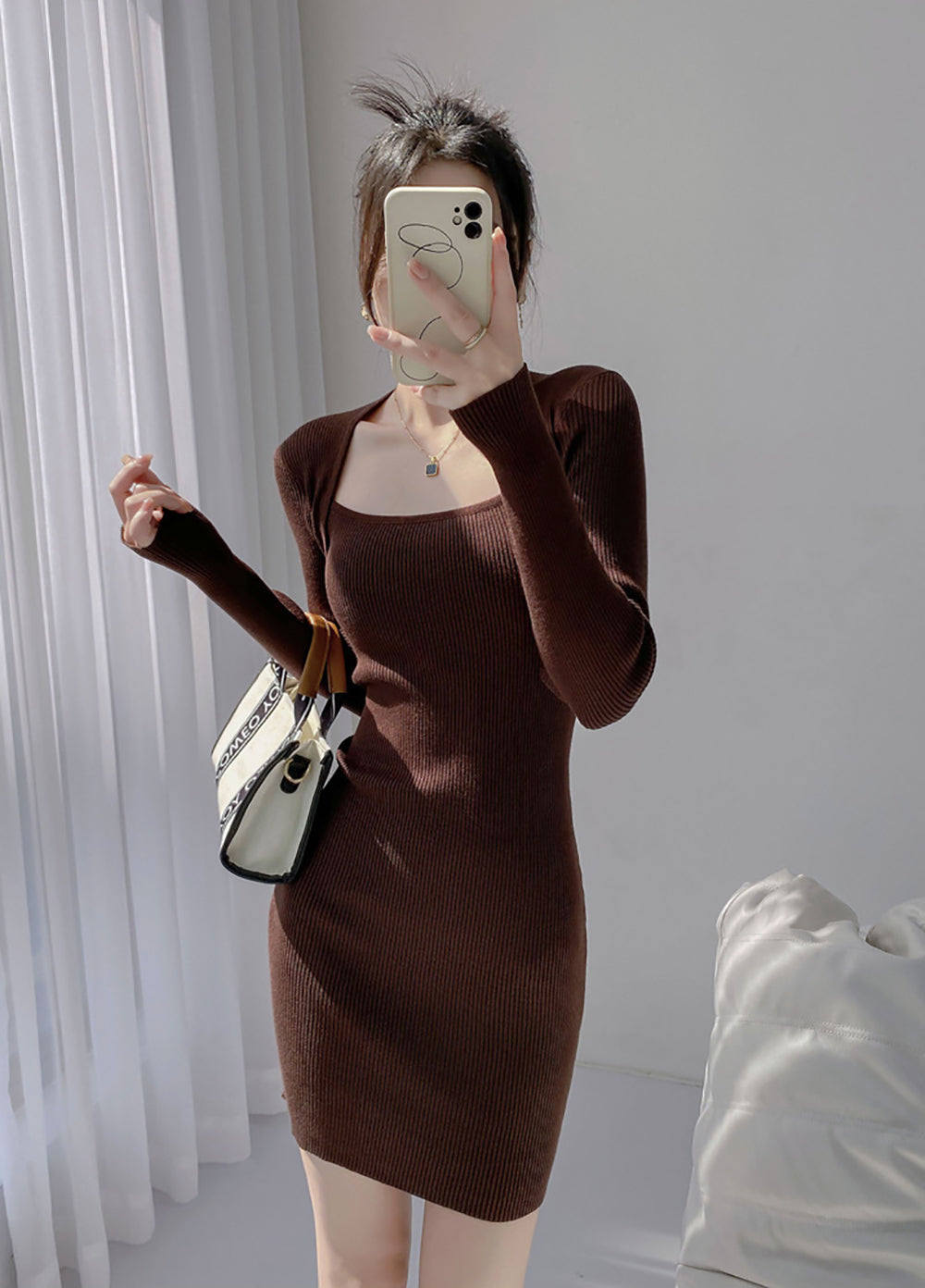 Women Square Neck Bodycon Dress
