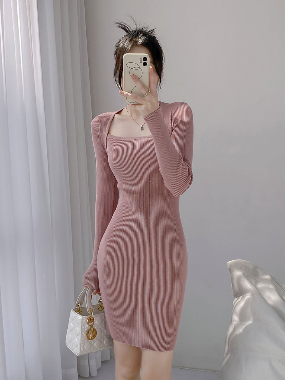 Women Square Neck Bodycon Dress
