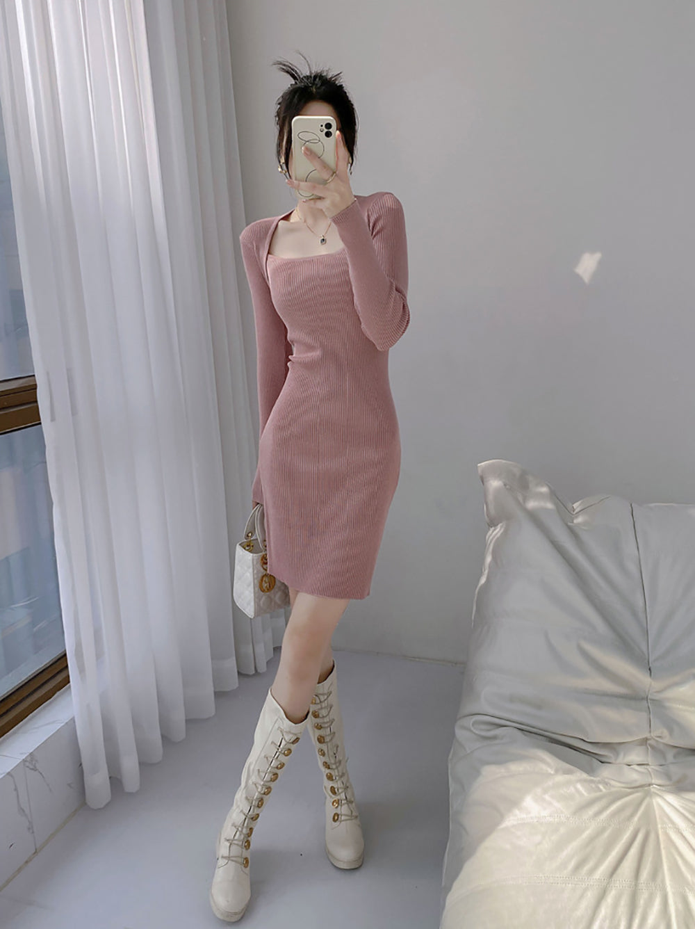 Women Square Neck Bodycon Dress