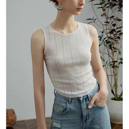 Women Vertical Striped Sleeveless Fitted Top