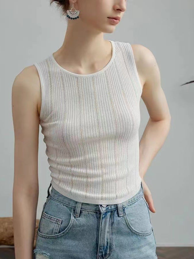 Women Vertical Striped Sleeveless Fitted Top