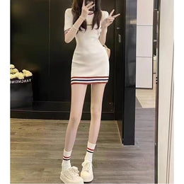 Women Striped Round Neck Sheath Dress