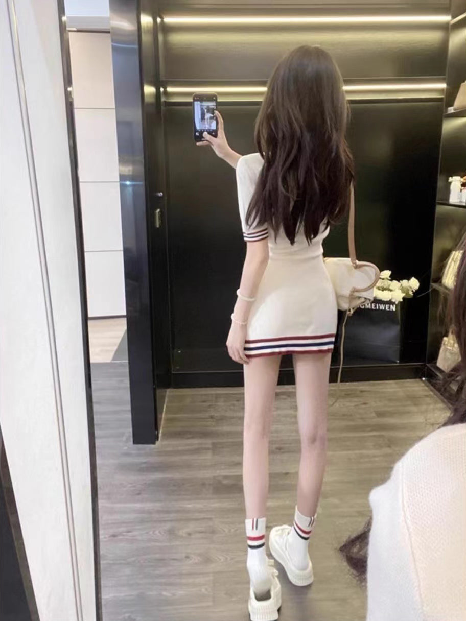 Women Striped Round Neck Sheath Dress