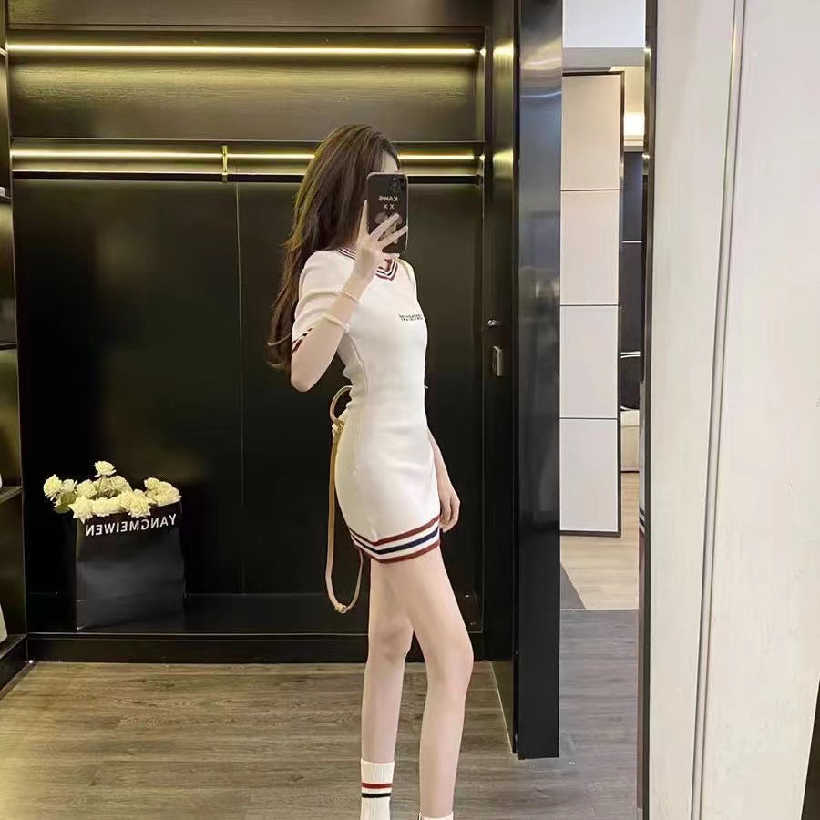 Women Striped Round Neck Sheath Dress