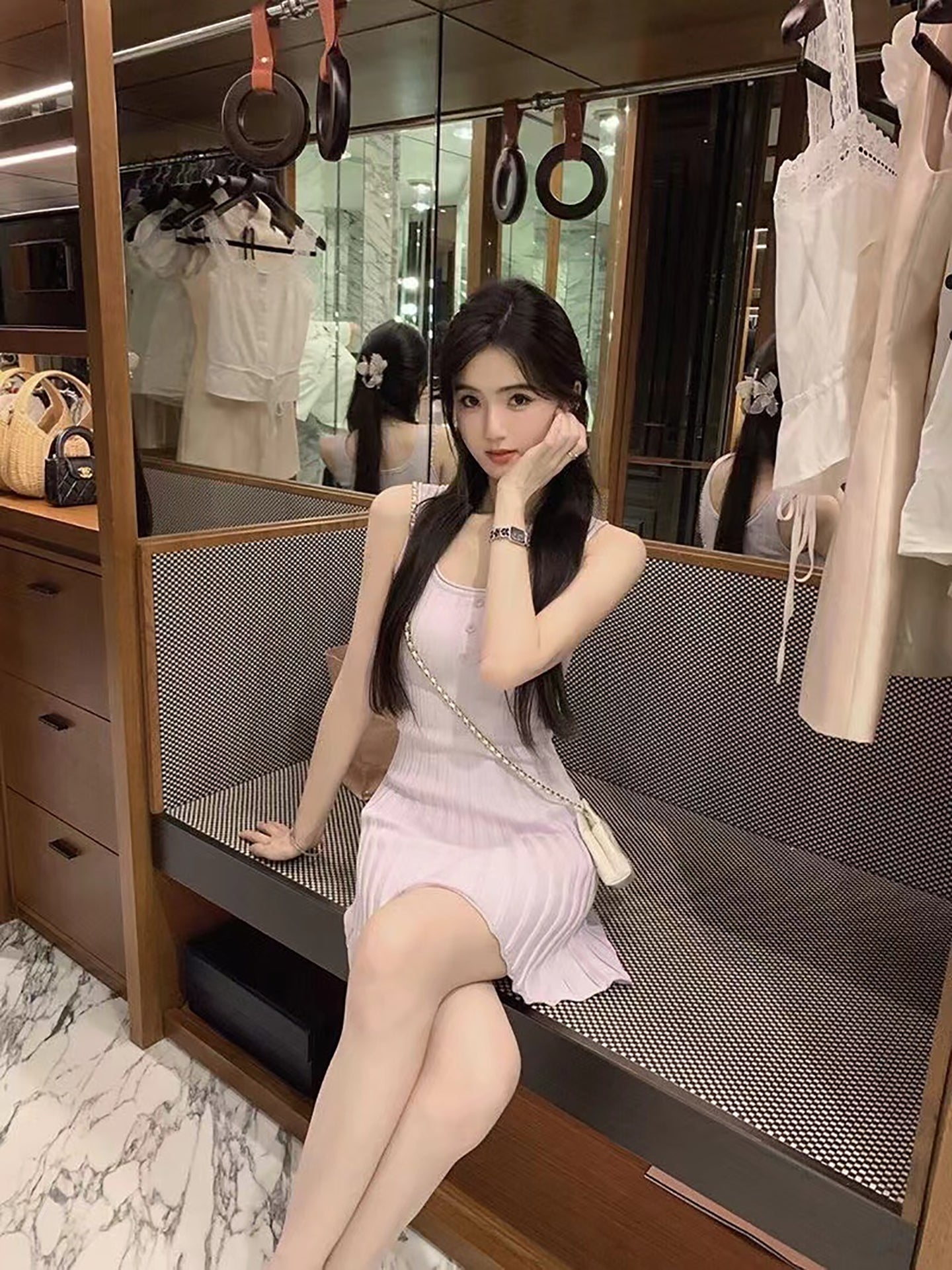 Women Knitted Round Neck Sheath Dress