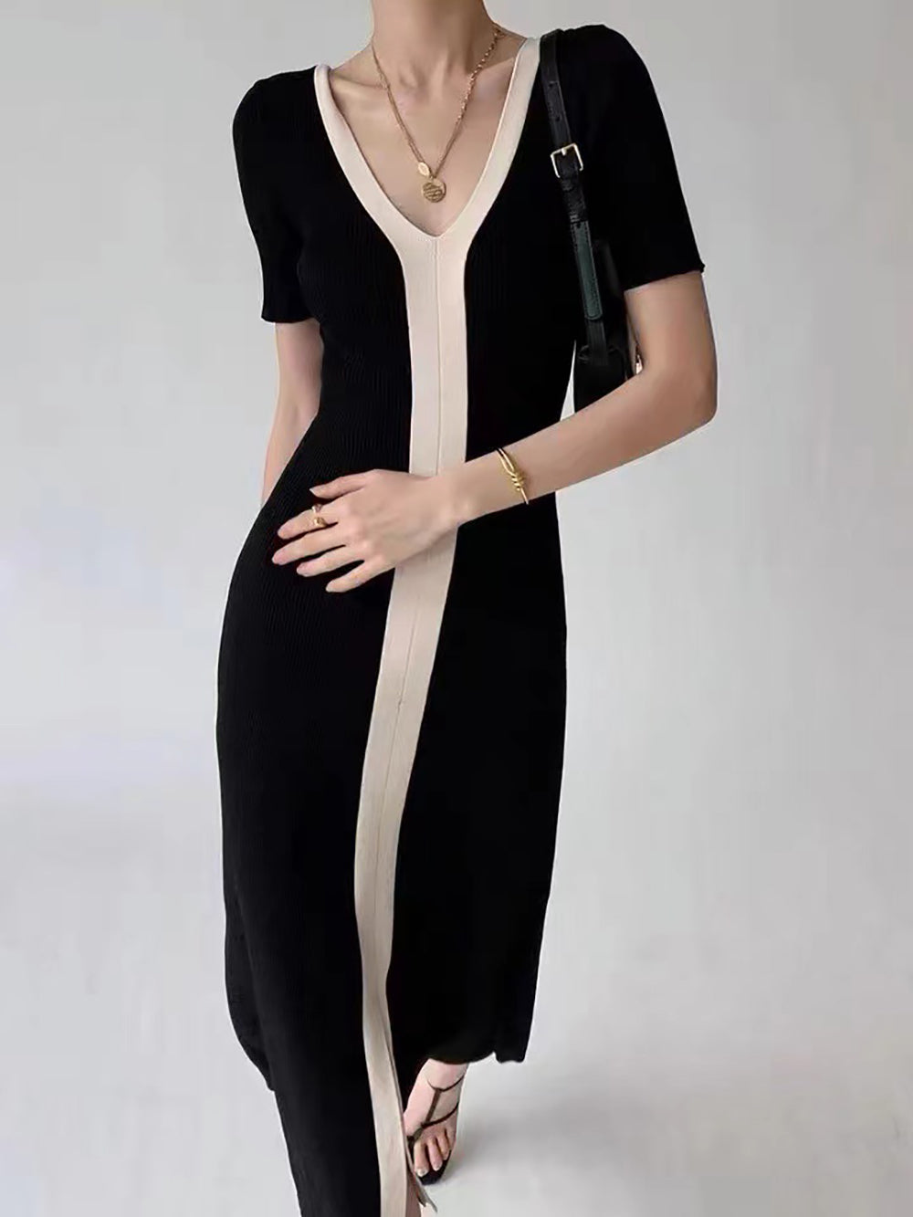women solid A-Line Midi Dress