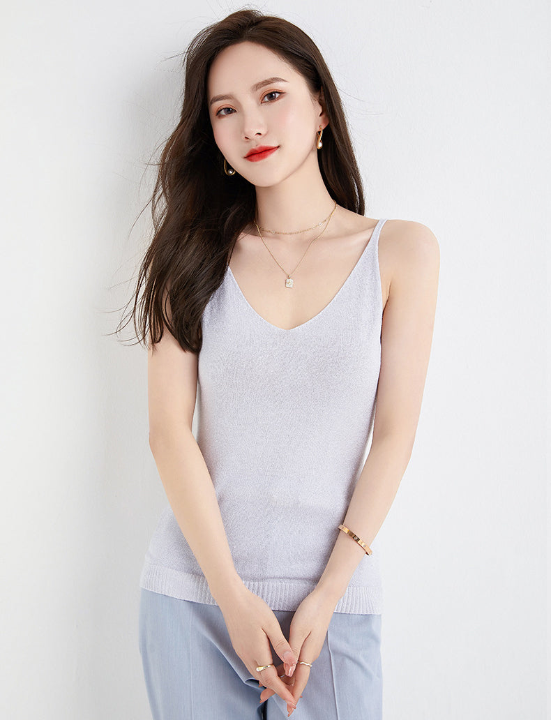 Women Solid V-Neck Sleeveless Regular Top