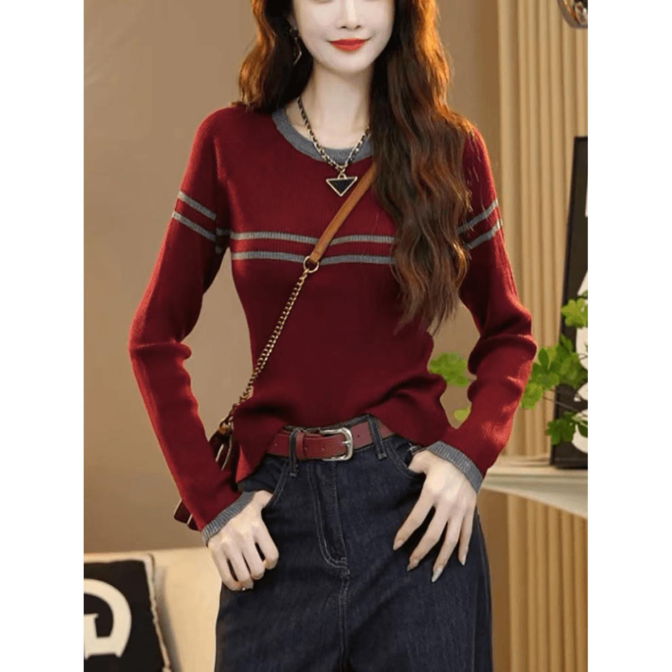 Women Striped Round Neck Pullover