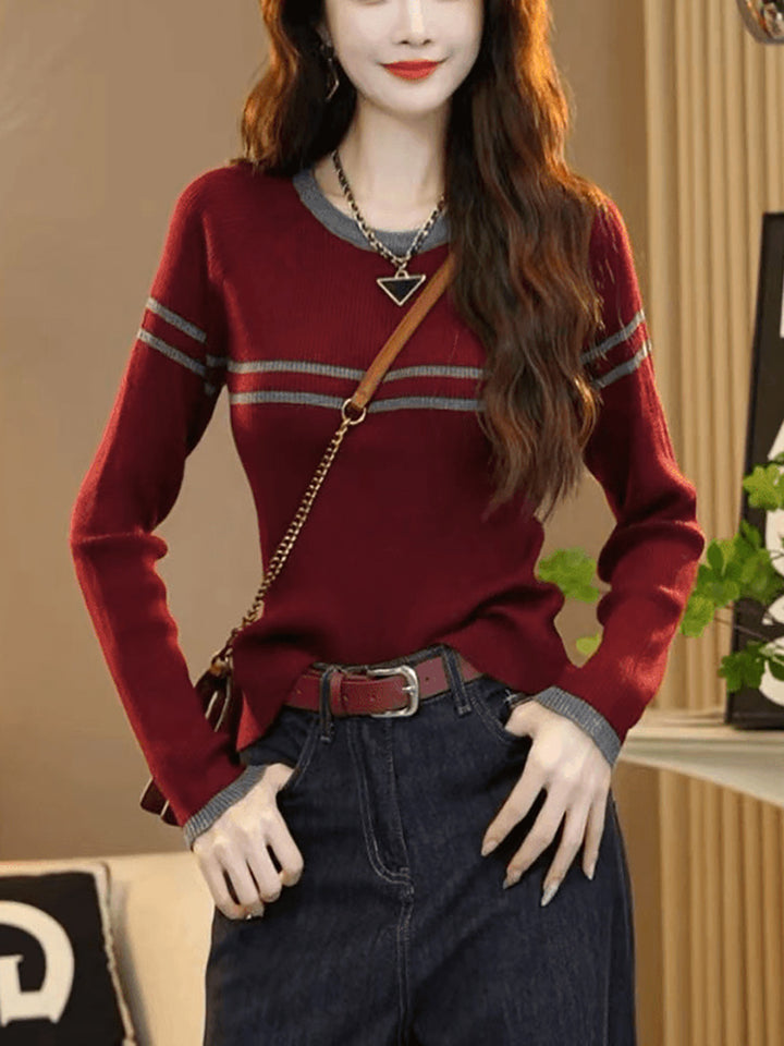 Women Striped Round Neck Pullover