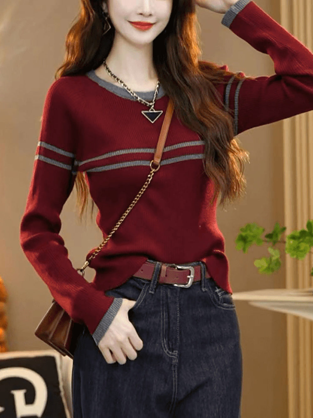 Women Striped Round Neck Pullover