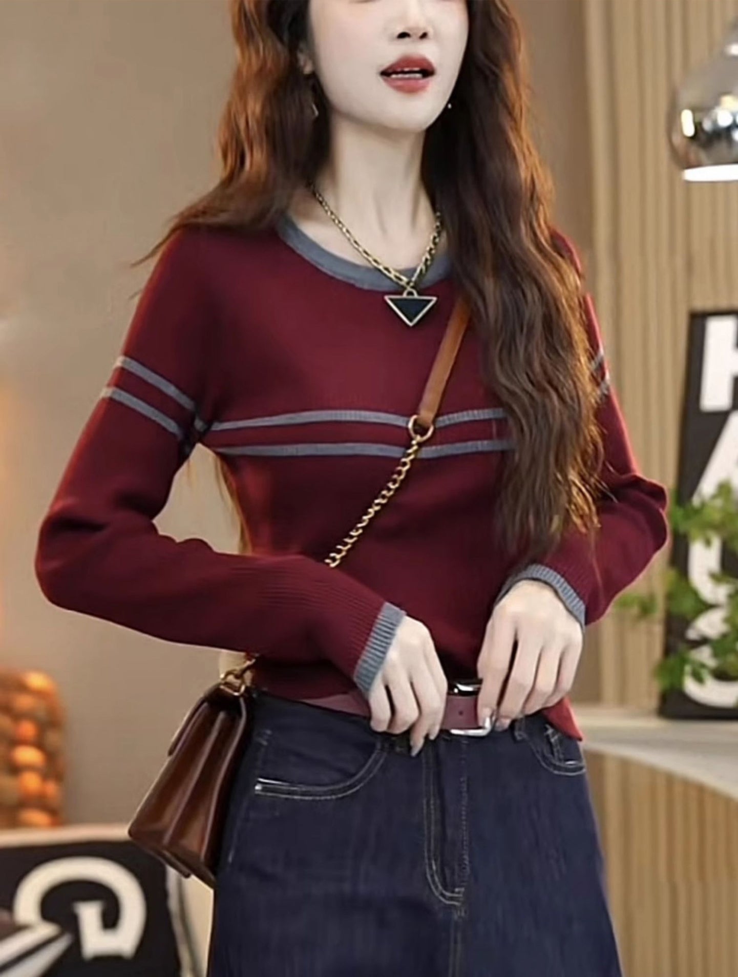Women Striped Round Neck Pullover