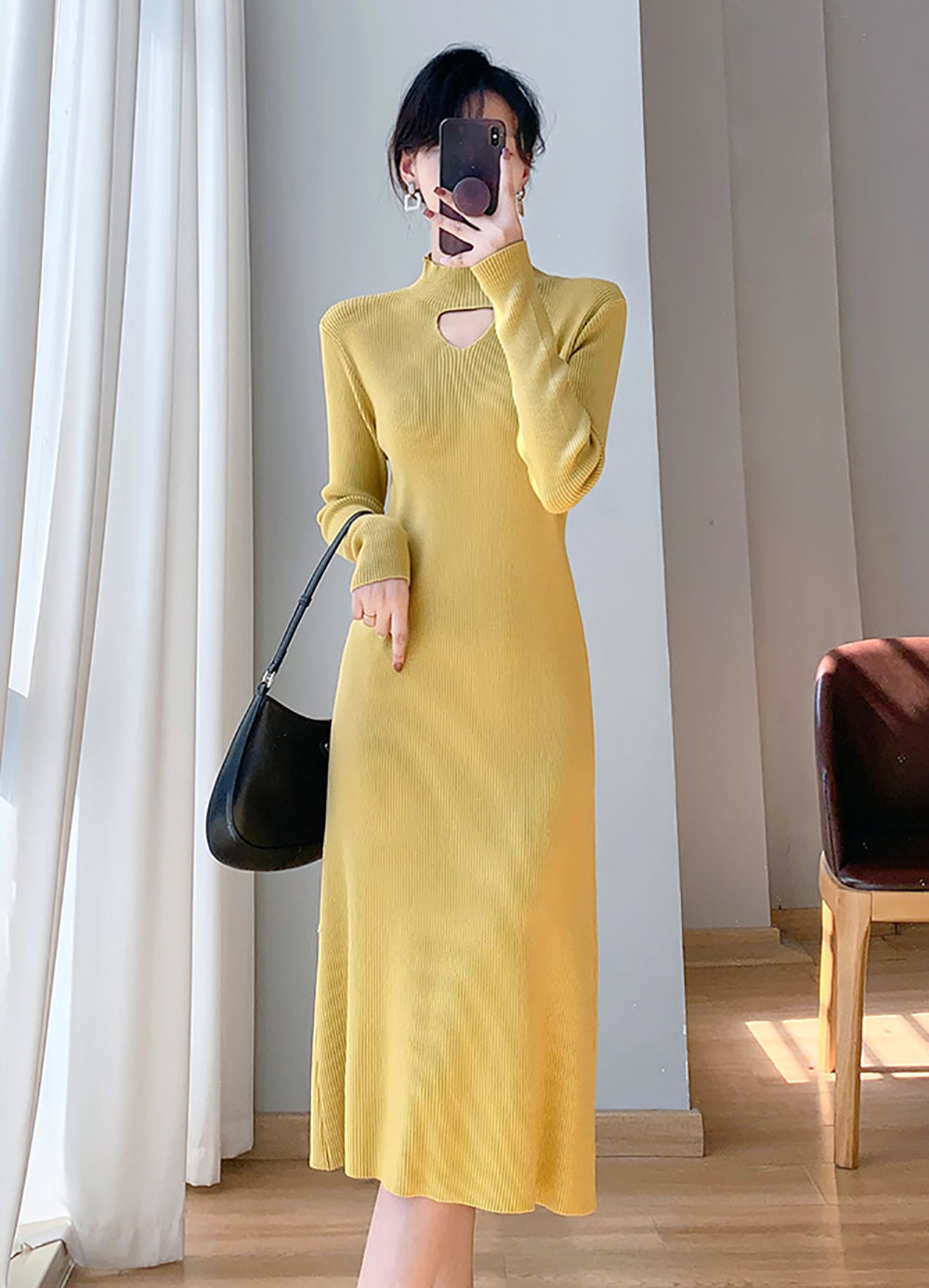 Women Solid Sheath Midi Dress Detail Cut-Outs