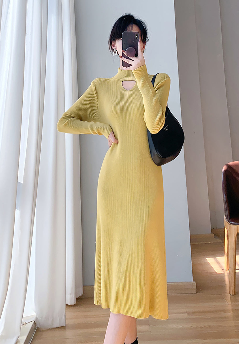 Women Solid Sheath Midi Dress Detail Cut-Outs