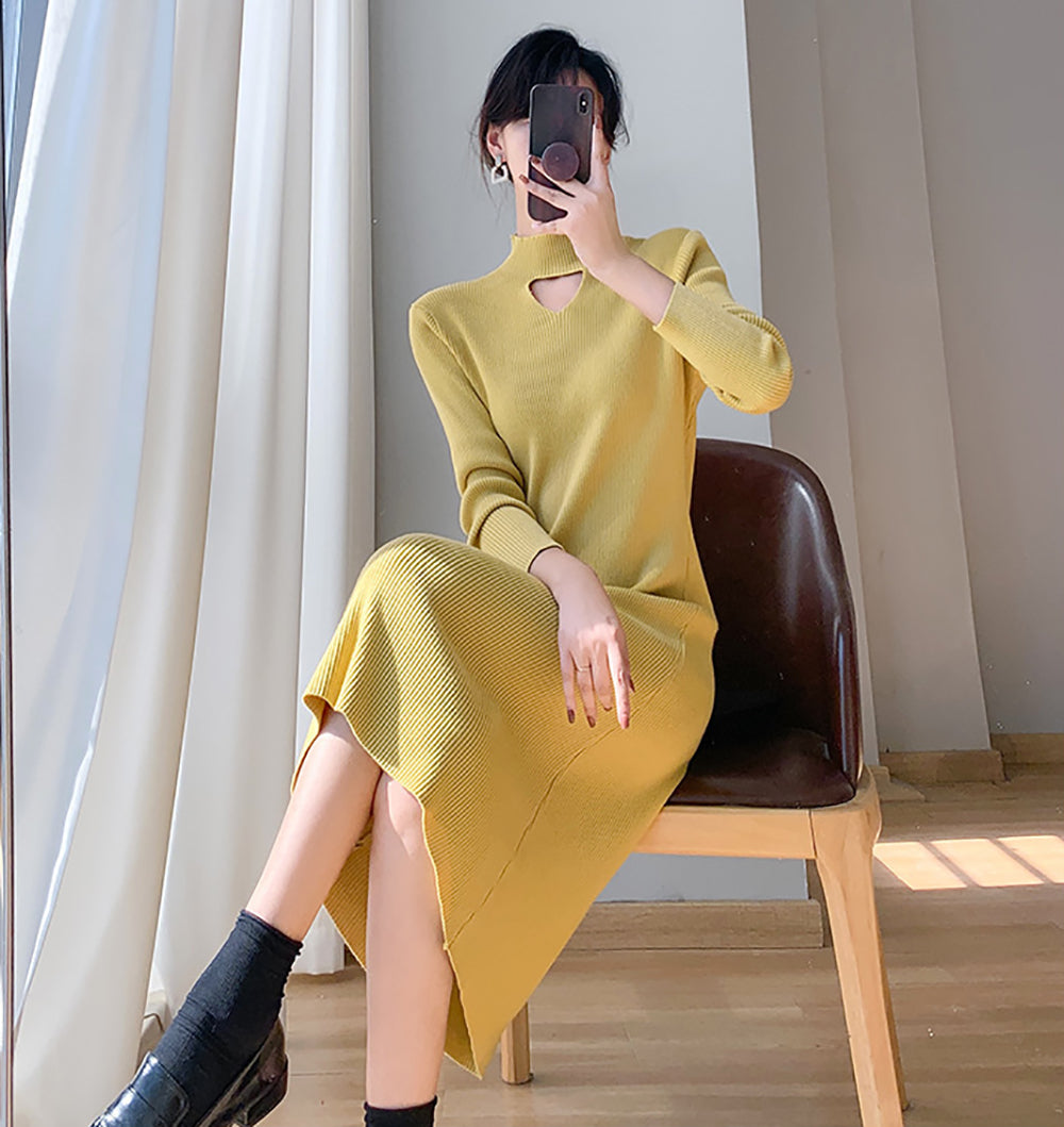 Women Solid Sheath Midi Dress Detail Cut-Outs