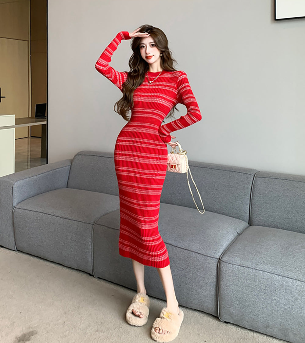 Striped Bodycon Midi Dress