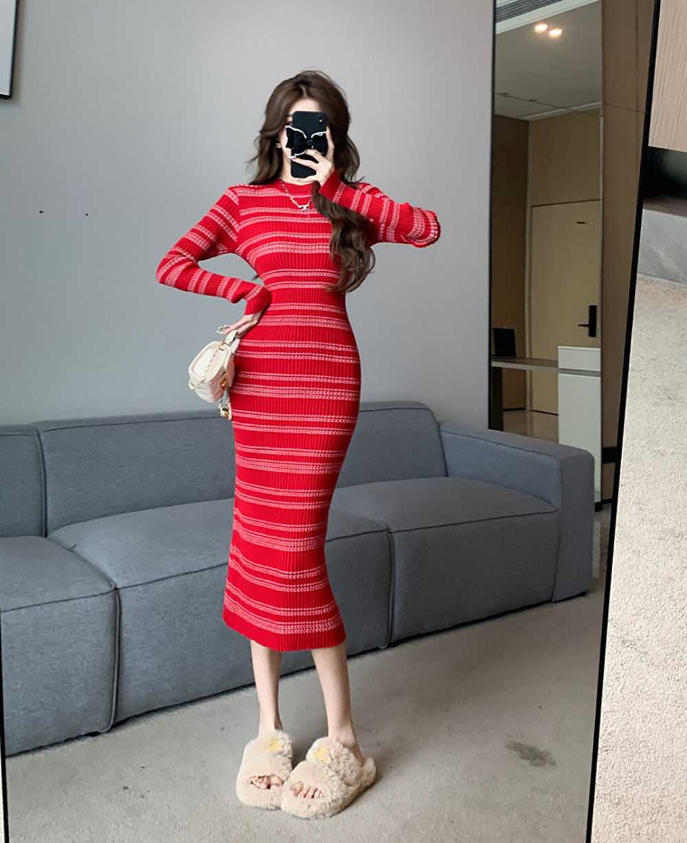 Striped Bodycon Midi Dress