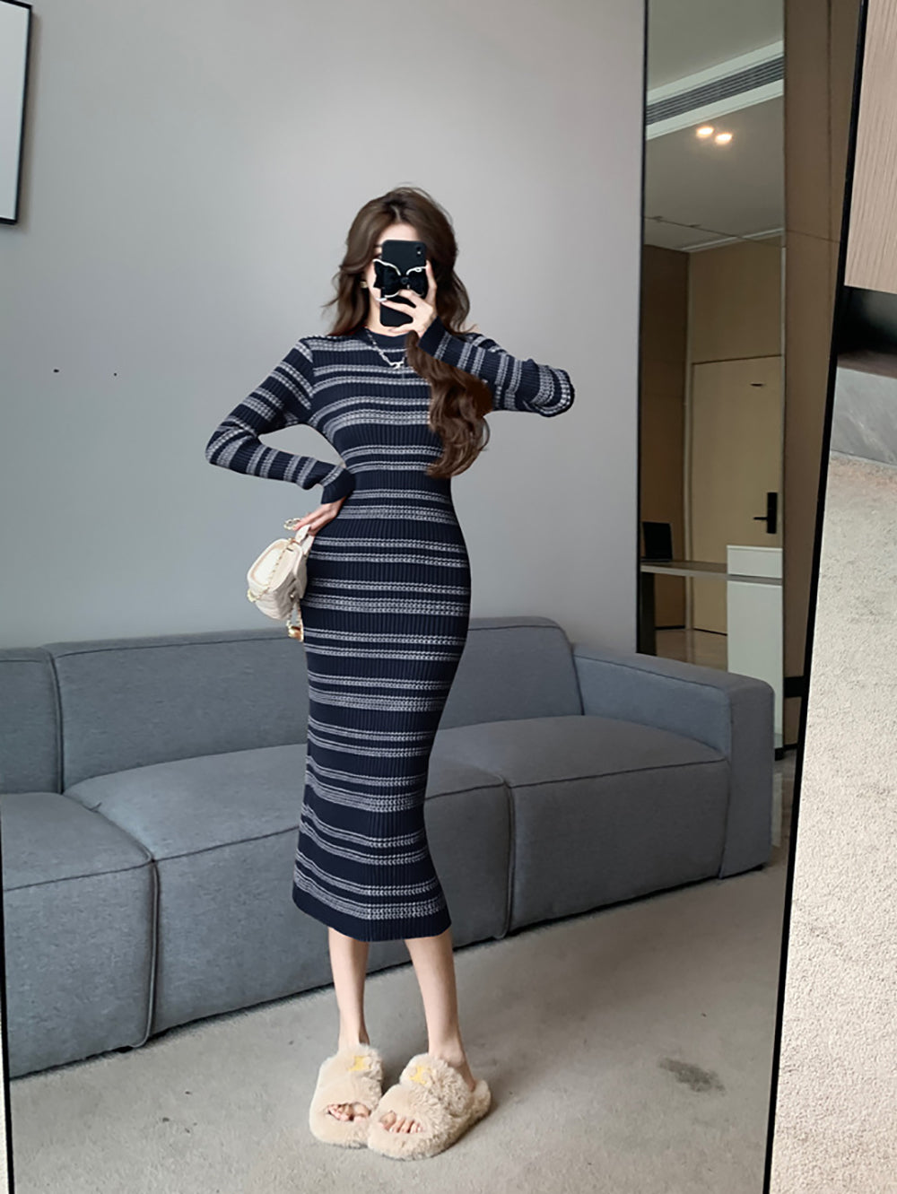 Striped Bodycon Midi Dress