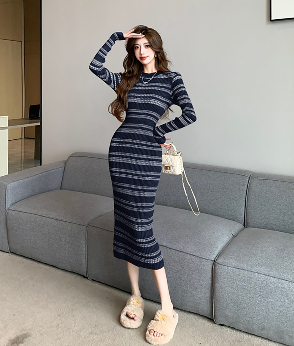 Striped Bodycon Midi Dress