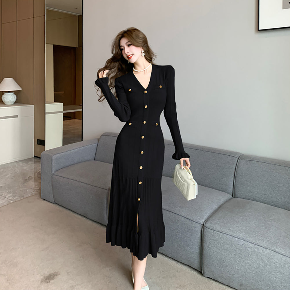 Women Solid Fit & Flare Midi Dress