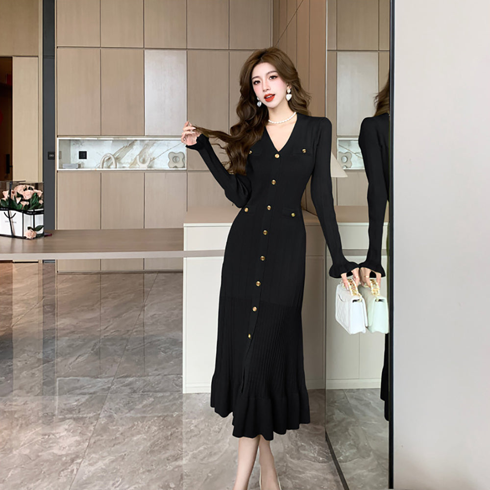 Women Solid Fit & Flare Midi Dress