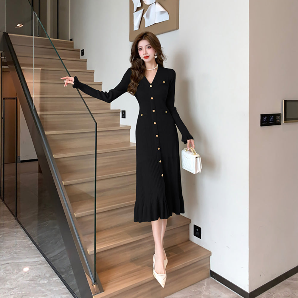 Women Solid Fit & Flare Midi Dress