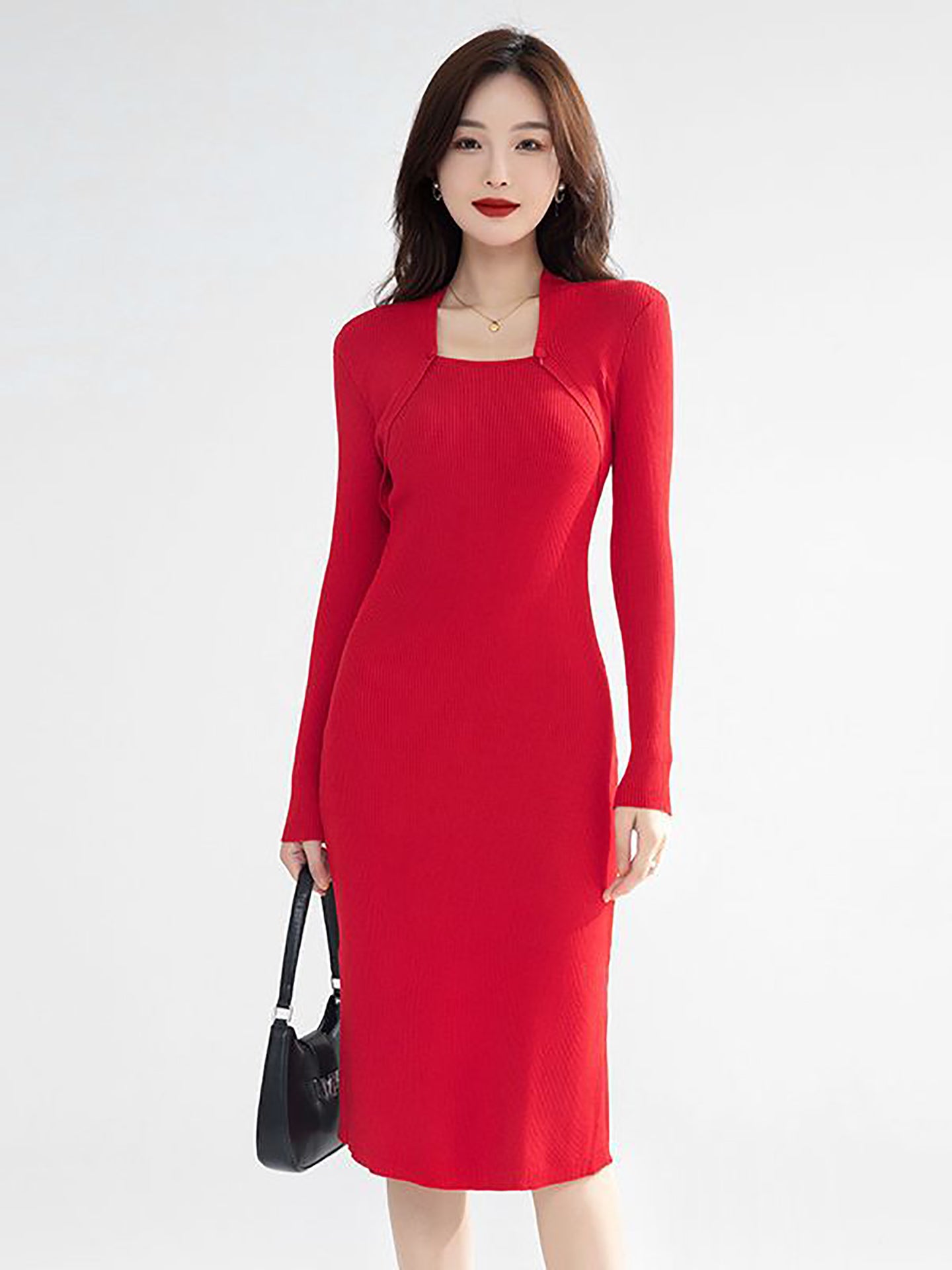 Solid Choker Neck Bodycon Midi Dress
