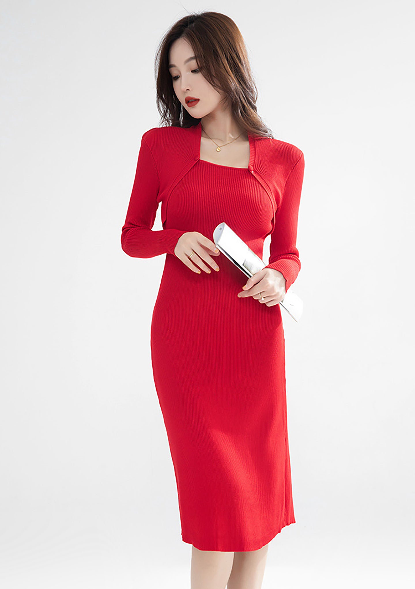 Solid Choker Neck Bodycon Midi Dress