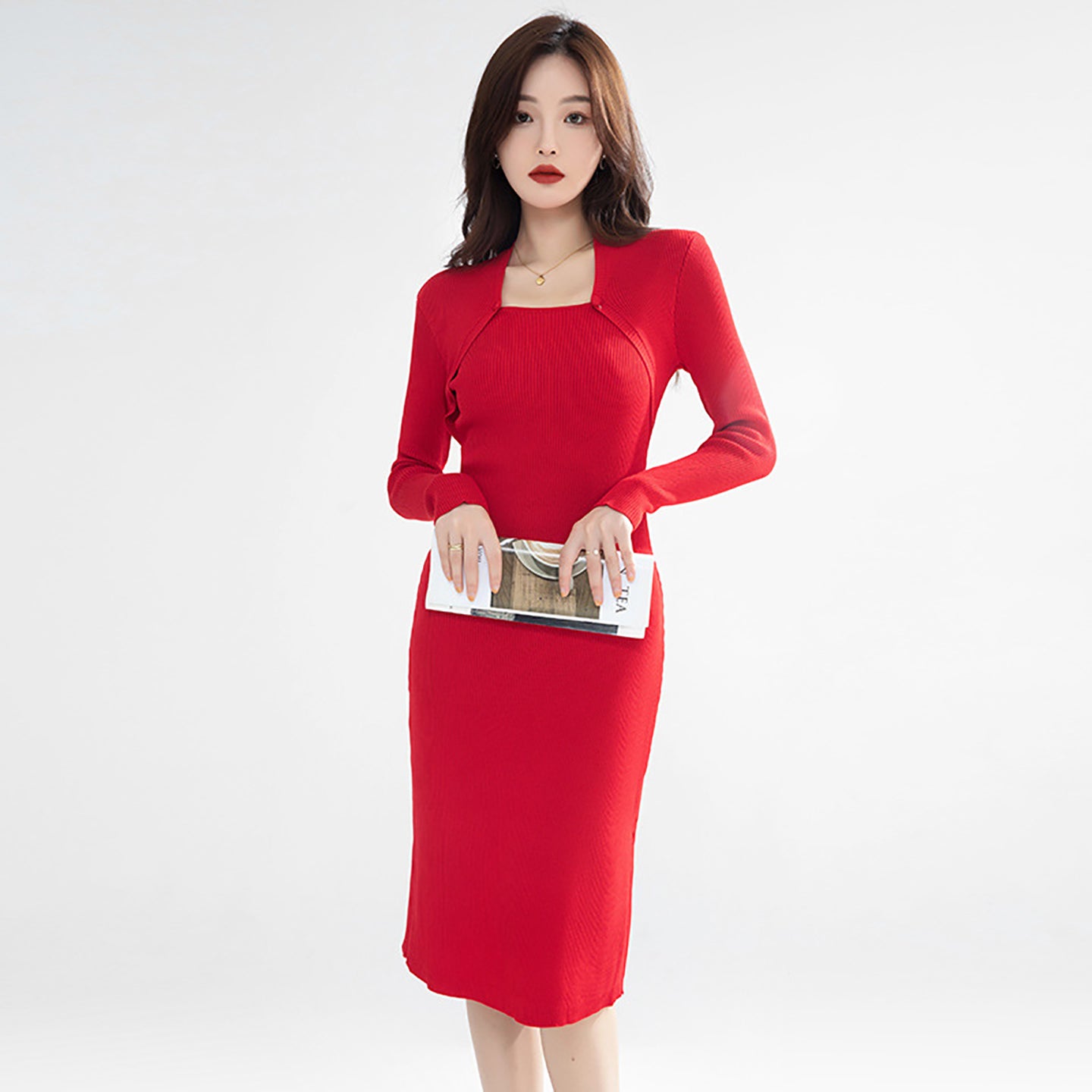 Solid Choker Neck Bodycon Midi Dress