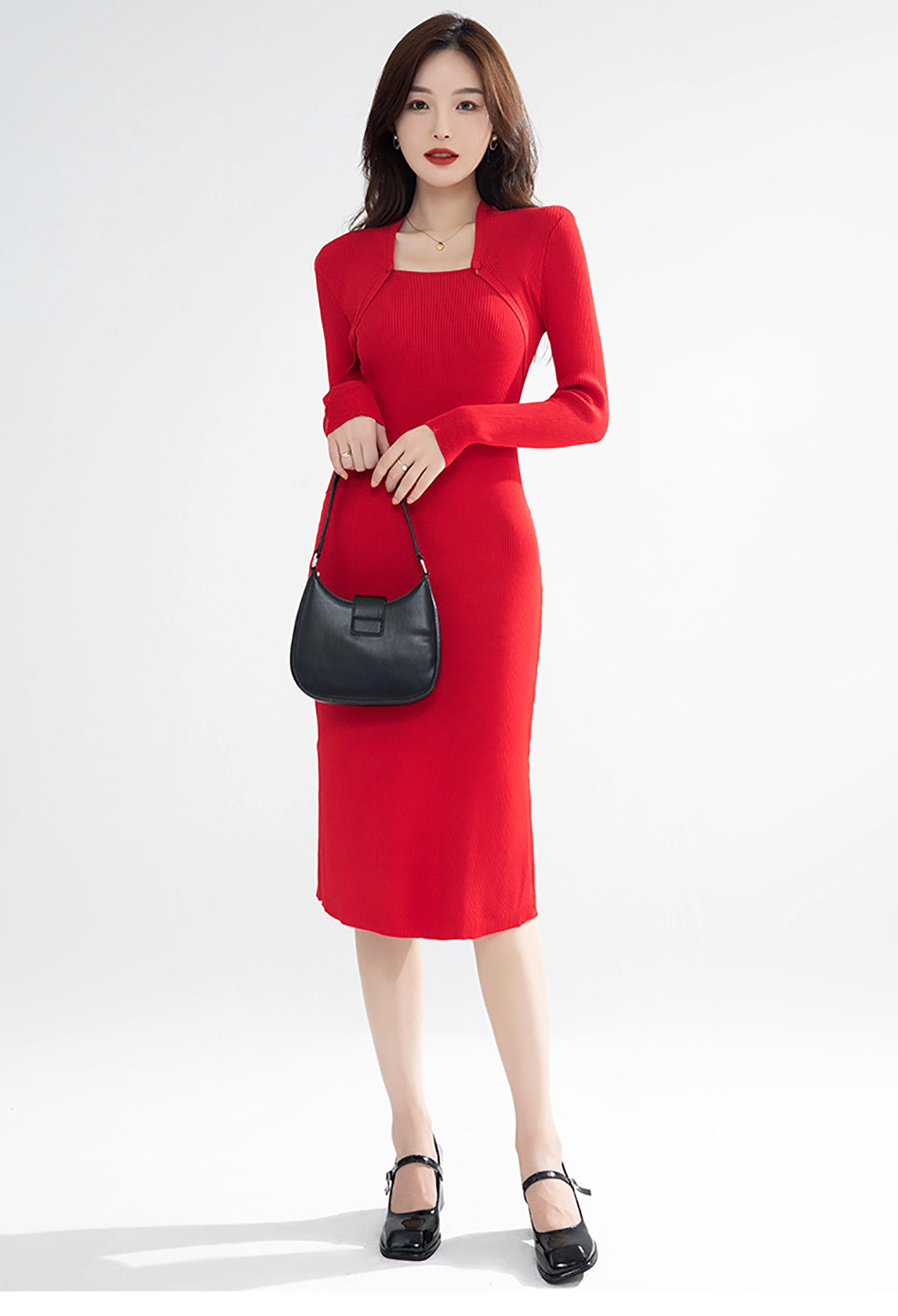 Solid Choker Neck Bodycon Midi Dress