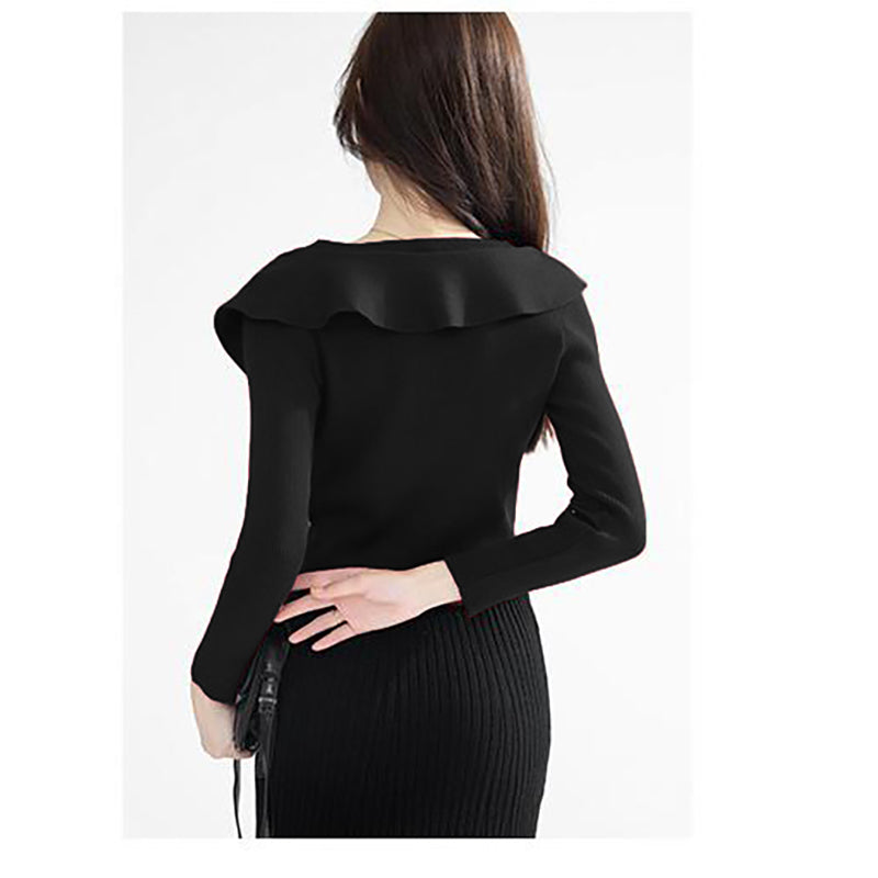 Black V-Neck Ruffled Crop Top