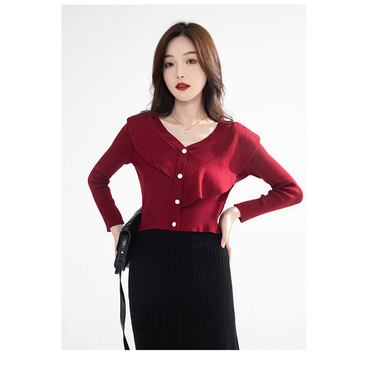 Maroon Ribbed Crop Cardigan Sweater