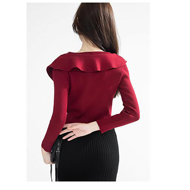 Maroon Ribbed Crop Cardigan Sweater