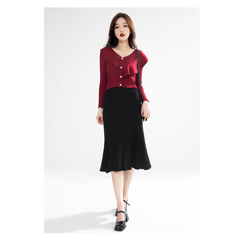 Maroon Ribbed Crop Cardigan Sweater