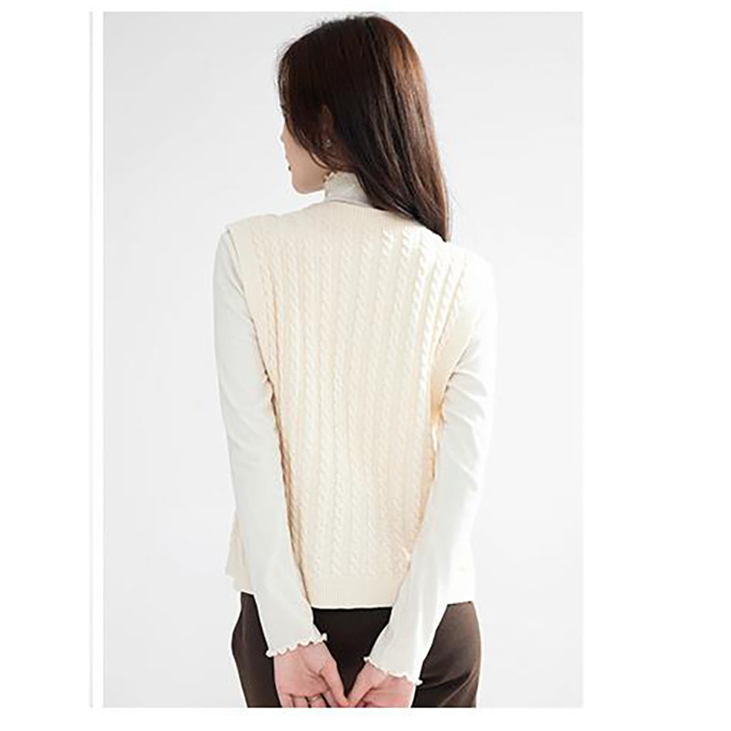 Beige Self Design Cable Knit Cardigan Sweater