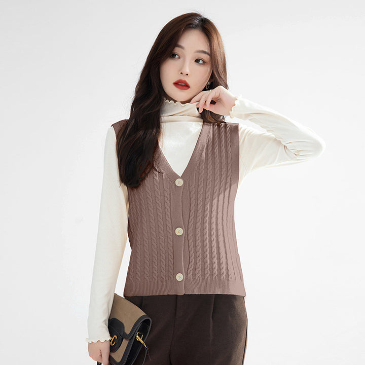 Brown Self Design Cable Knit Cardigan Sweater