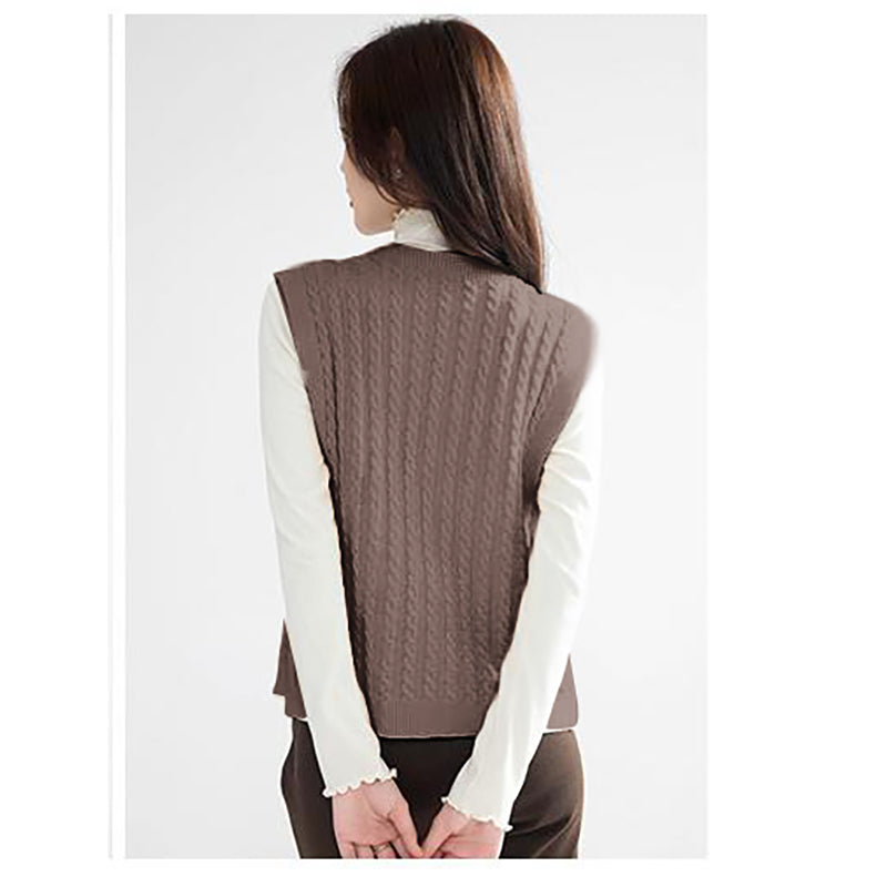 Brown Self Design Cable Knit Cardigan Sweater