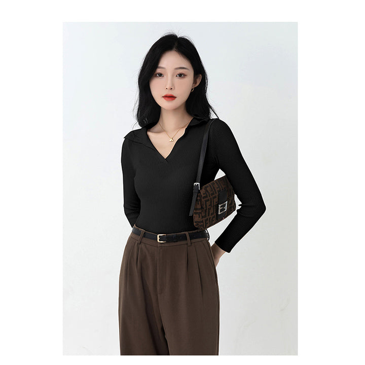 Black Shirt Collar Pullover Acrylic Sweater