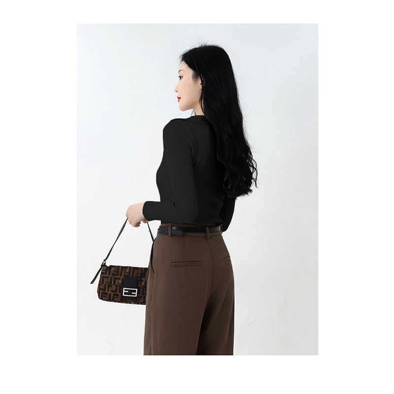 Black Shirt Collar Pullover Acrylic Sweater