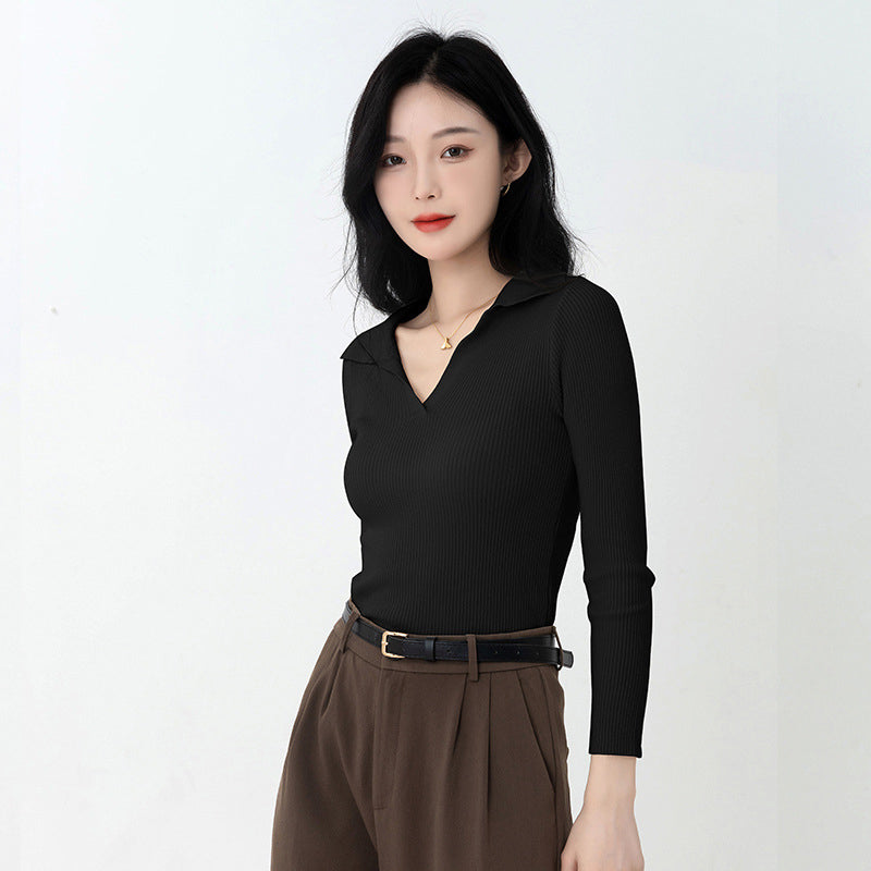 Black Shirt Collar Pullover Acrylic Sweater