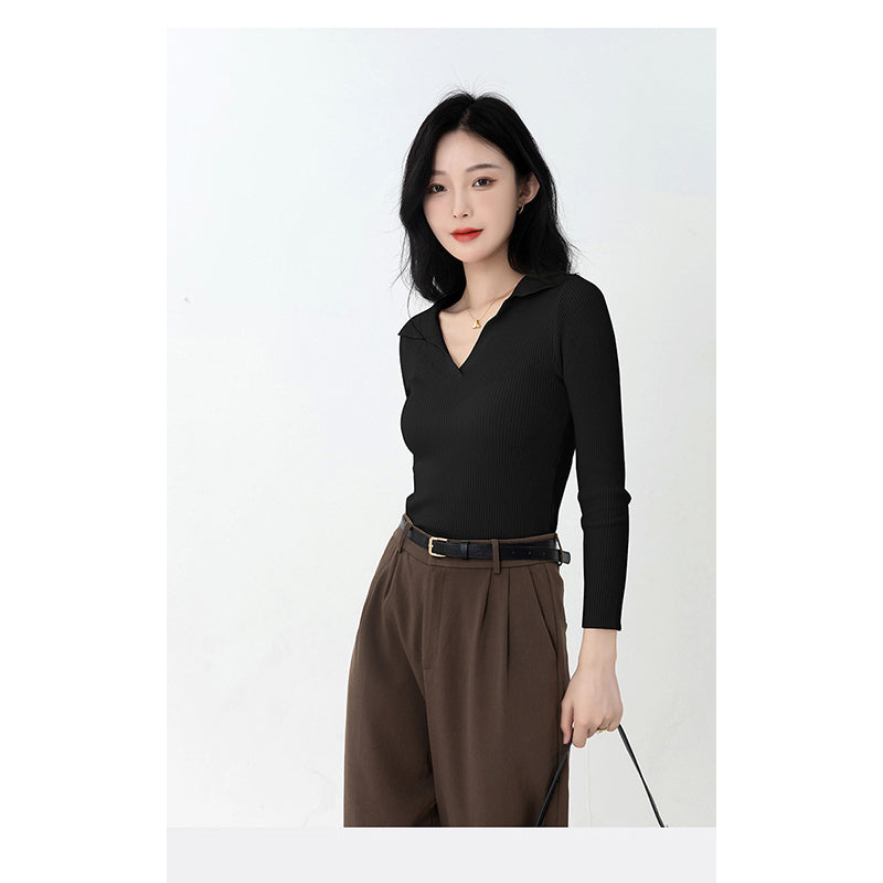 Black Shirt Collar Pullover Acrylic Sweater
