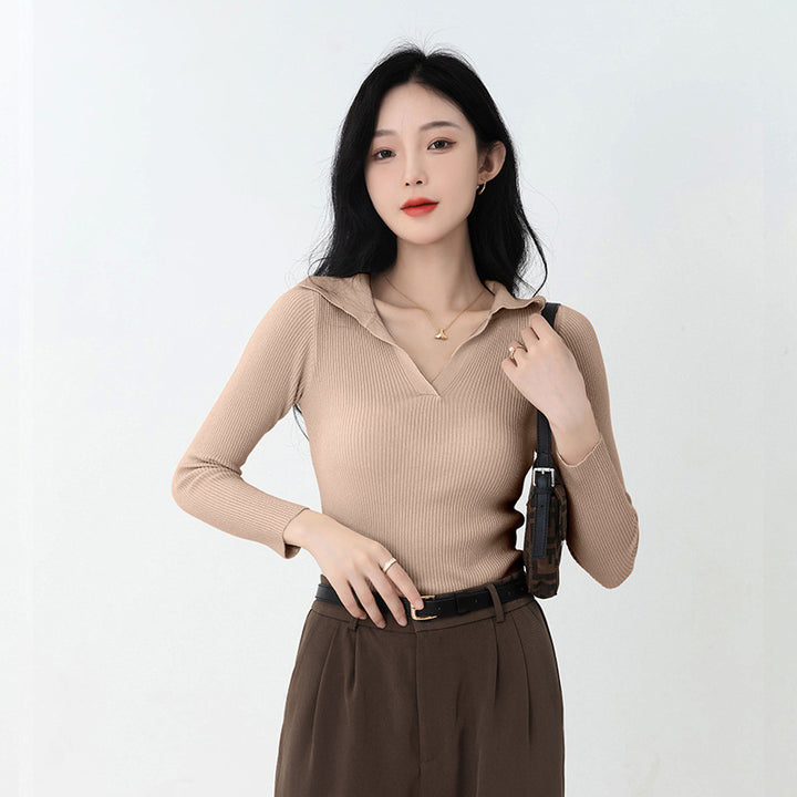 Beige Shirt Collar Pullover Acrylic Sweater