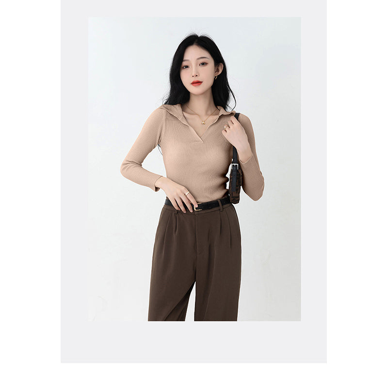 Beige Shirt Collar Pullover Acrylic Sweater