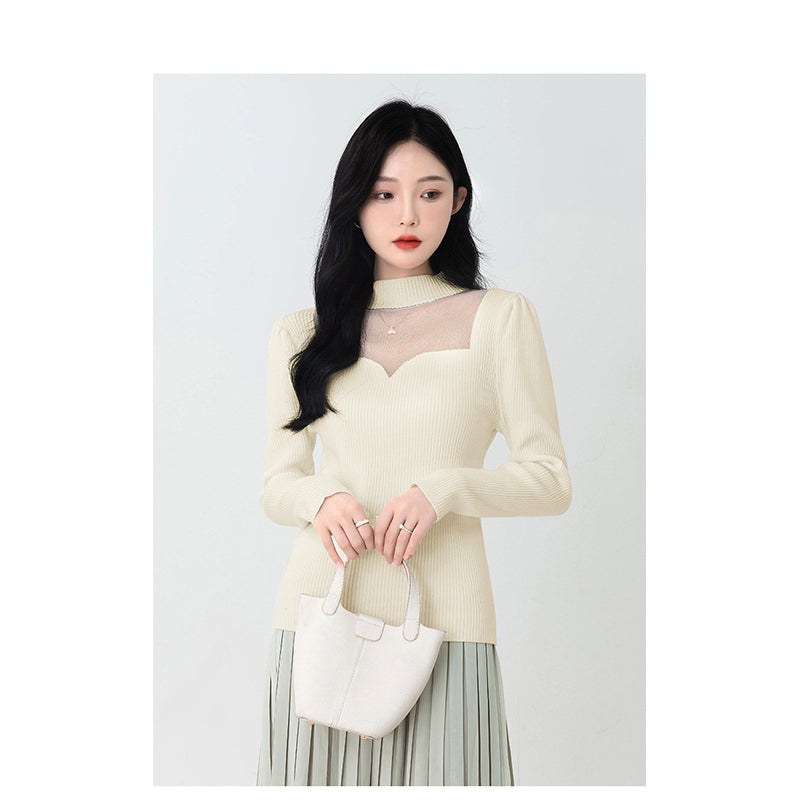 Beige Ribbed Round Neck Pullover Sweater