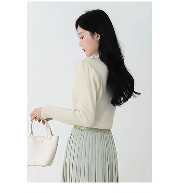 Beige Ribbed Round Neck Pullover Sweater