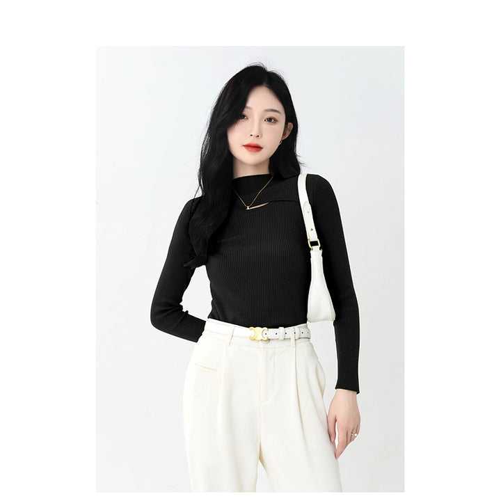 Black High Neck Long Sleeves Cut-Outs Fitted Top