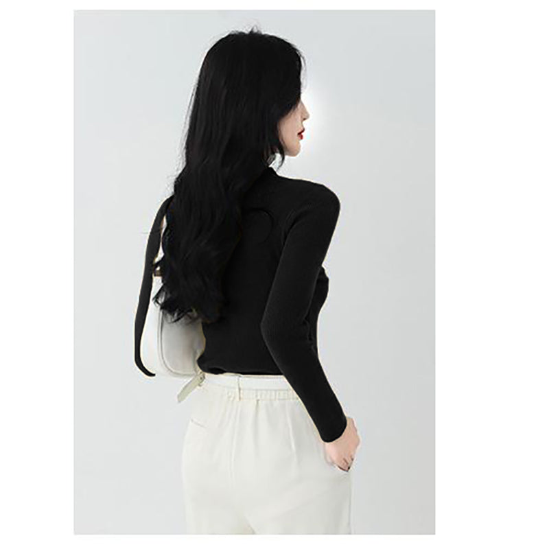 Black High Neck Long Sleeves Cut-Outs Fitted Top