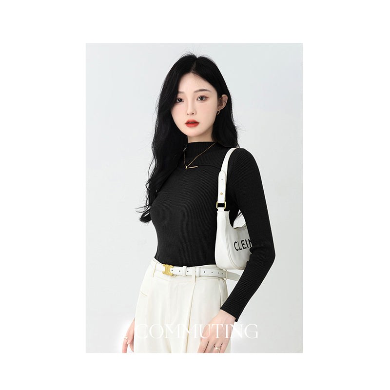 Black High Neck Long Sleeves Cut-Outs Fitted Top