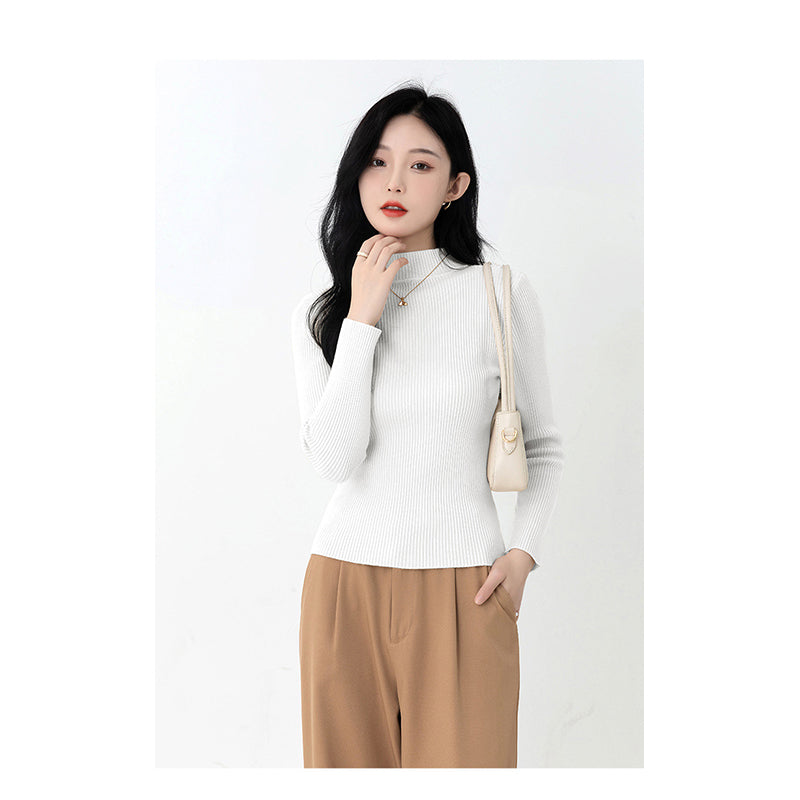 White Mock Collar Long Sleeves Pullover Sweater
